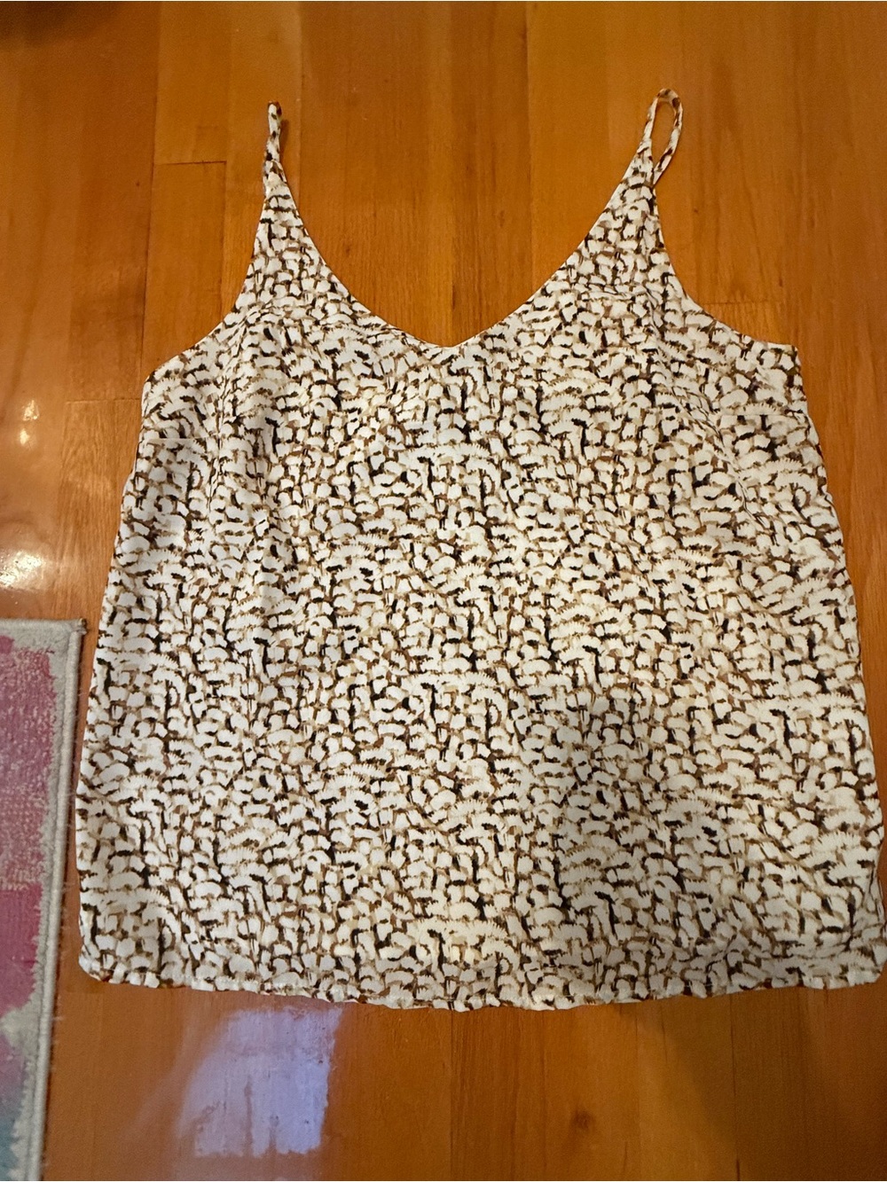 Banana Republic Cream Spaghetti Strap V-Neck Cami with Brown Abstract Print